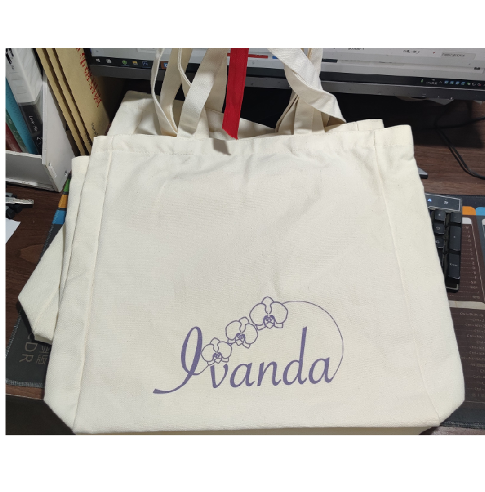 Actual custom canvas bag showing woven fabric texture